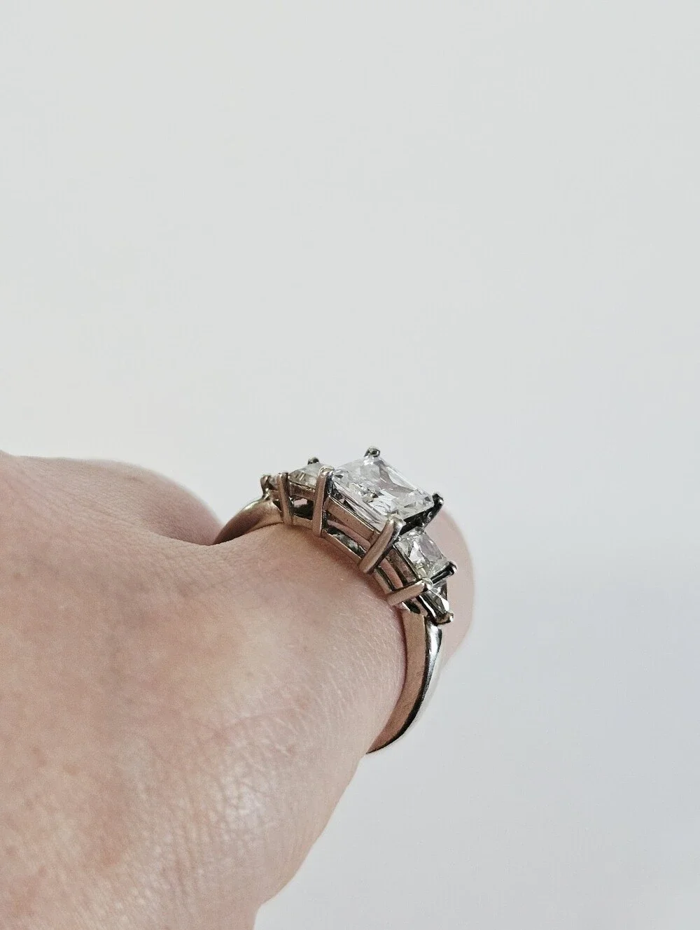 Vintage Sterling Silver 925 Princess Trillion Cut Cubic Zirconia Engagement Ring